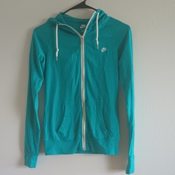 Nike Blue Turquoise Fitted Zippered Long Sleeve Hoodie Women Sz Small Athleisure - Picture 1 of 8